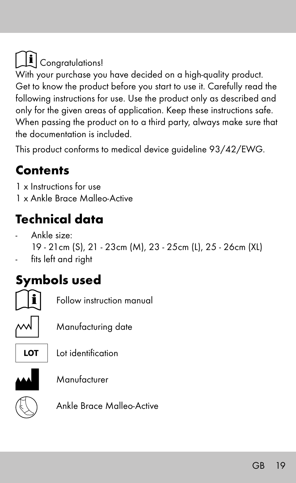 Sensiplast Ankle Brace Malleo Active User Manual | Page 19 / 24