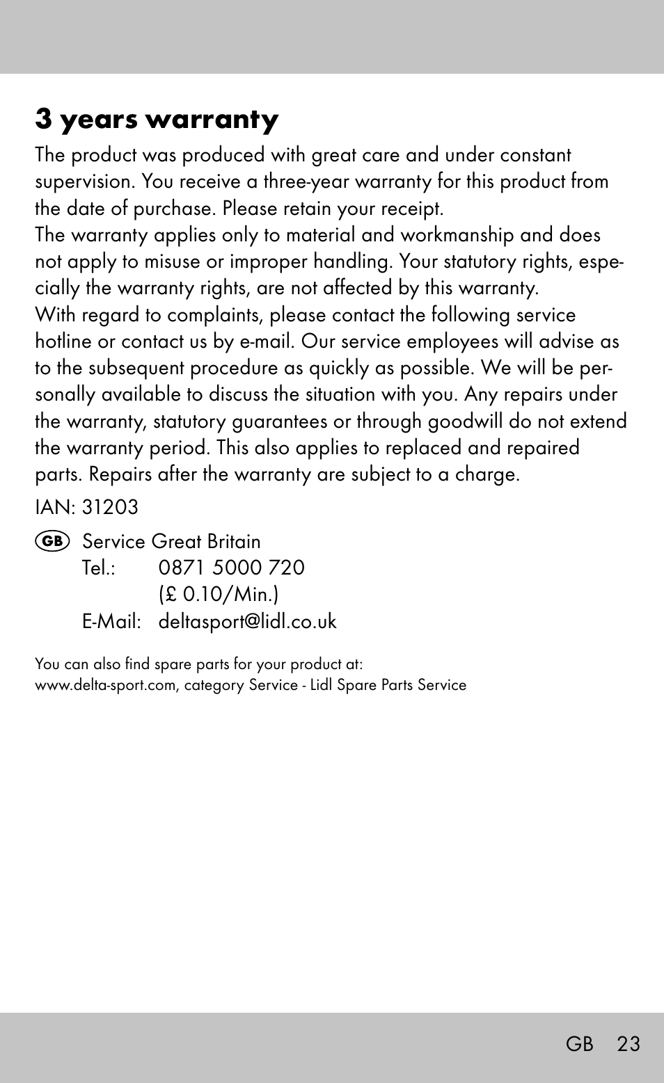 3 years warranty | Sensiplast Ankle Brace Malleo Active User Manual | Page 23 / 24