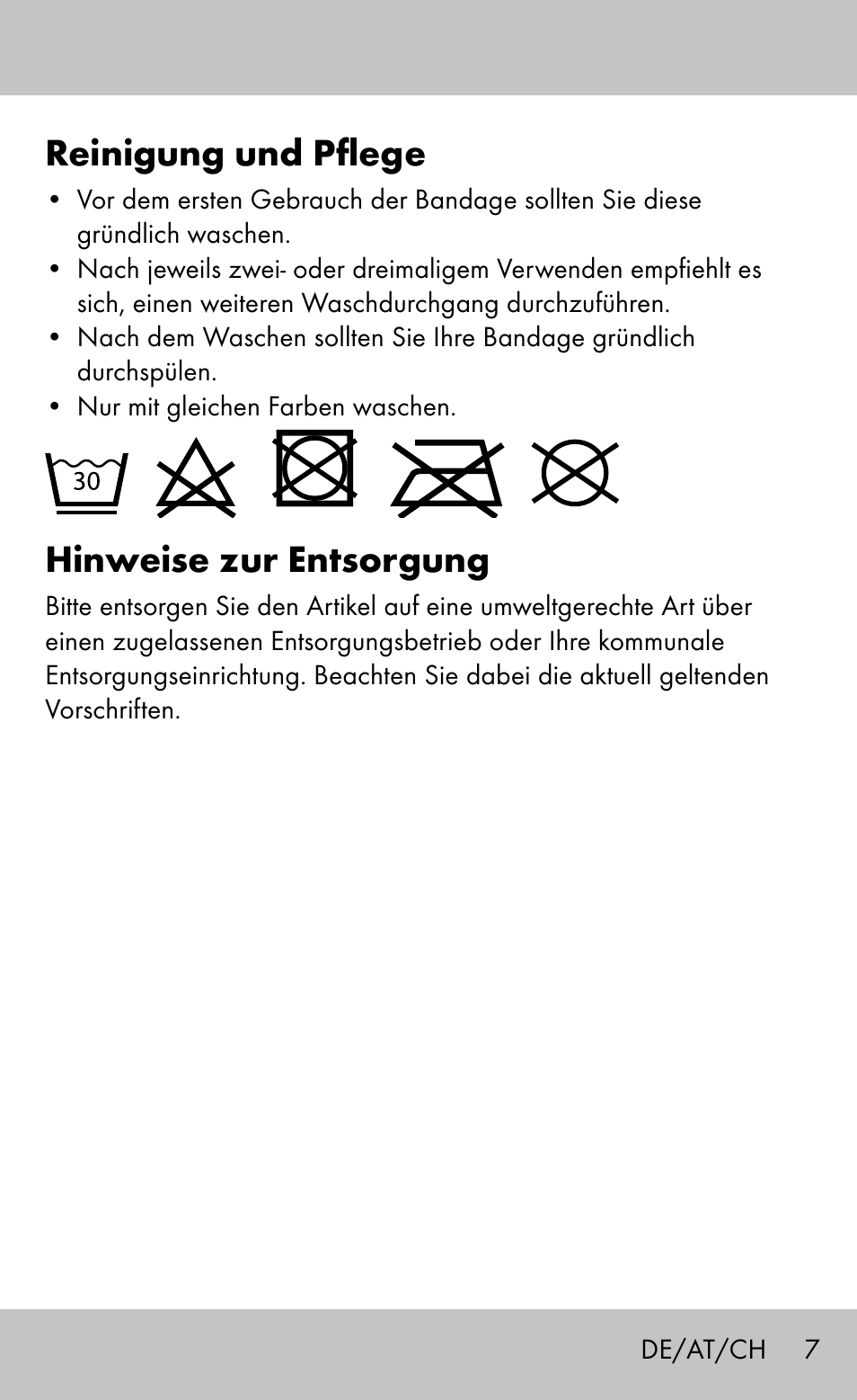 Reinigung und pflege, Hinweise zur entsorgung | Sensiplast Ankle Brace Malleo Active User Manual | Page 7 / 24