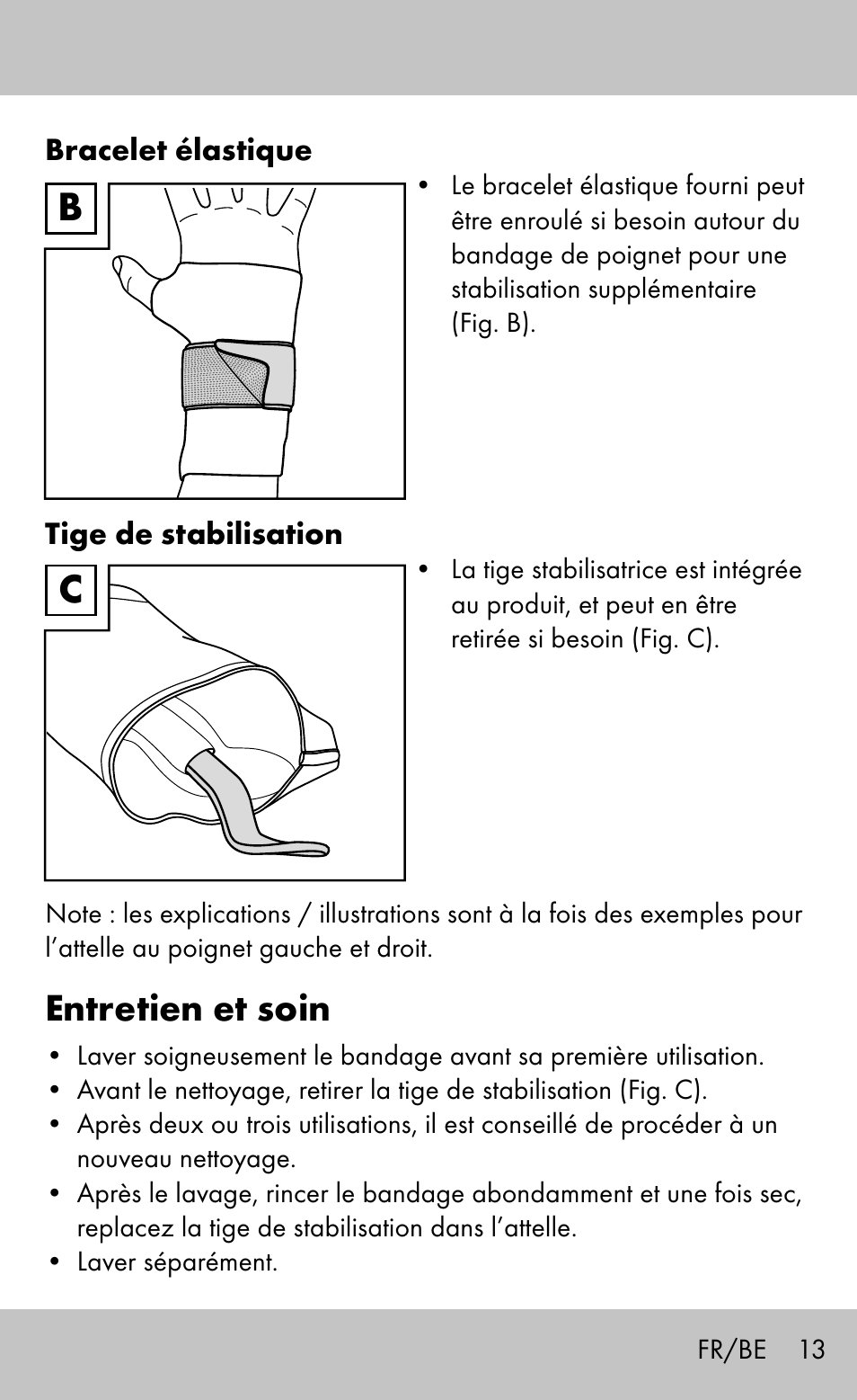 Entretien et soin | Sensiplast Wrist Brace / Manu Active User Manual | Page 13 / 28