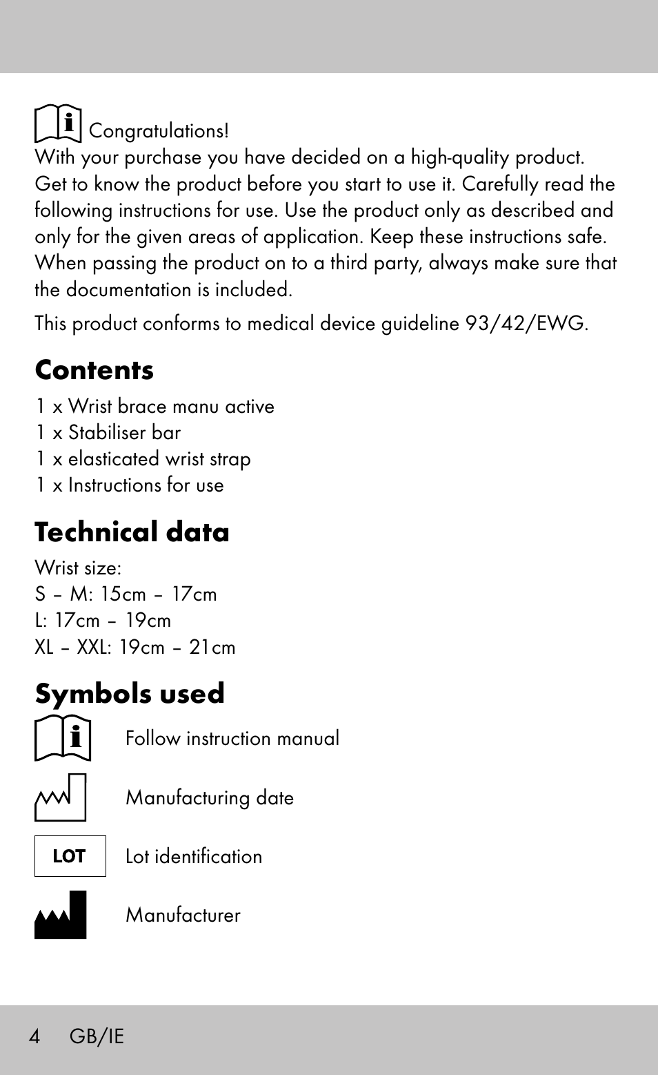Sensiplast Wrist Brace / Manu Active User Manual | Page 4 / 28