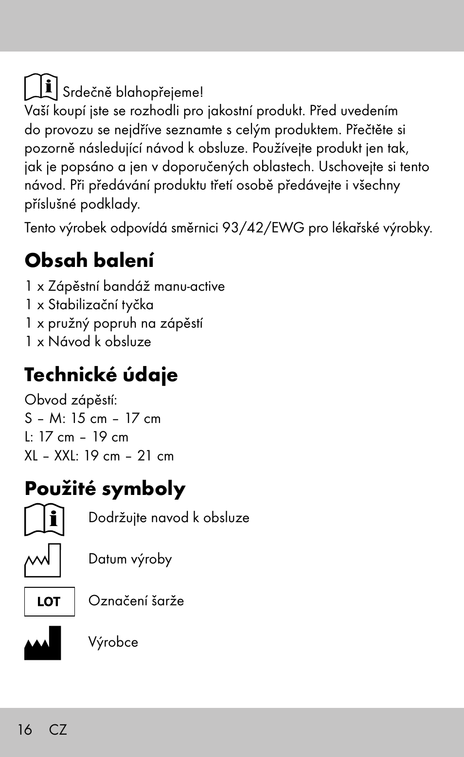 Sensiplast Wrist Brace / Manu Active User Manual | Page 16 / 36