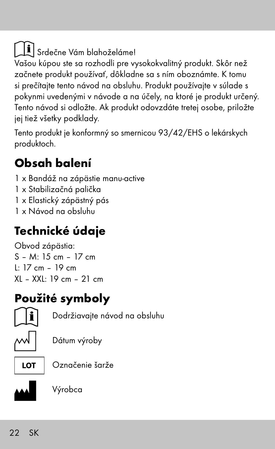 Sensiplast Wrist Brace / Manu Active User Manual | Page 22 / 36