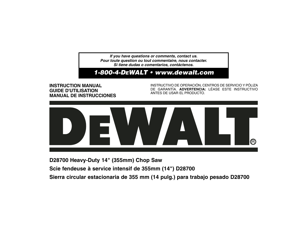 DeWalt D28700 User Manual | 44 pages