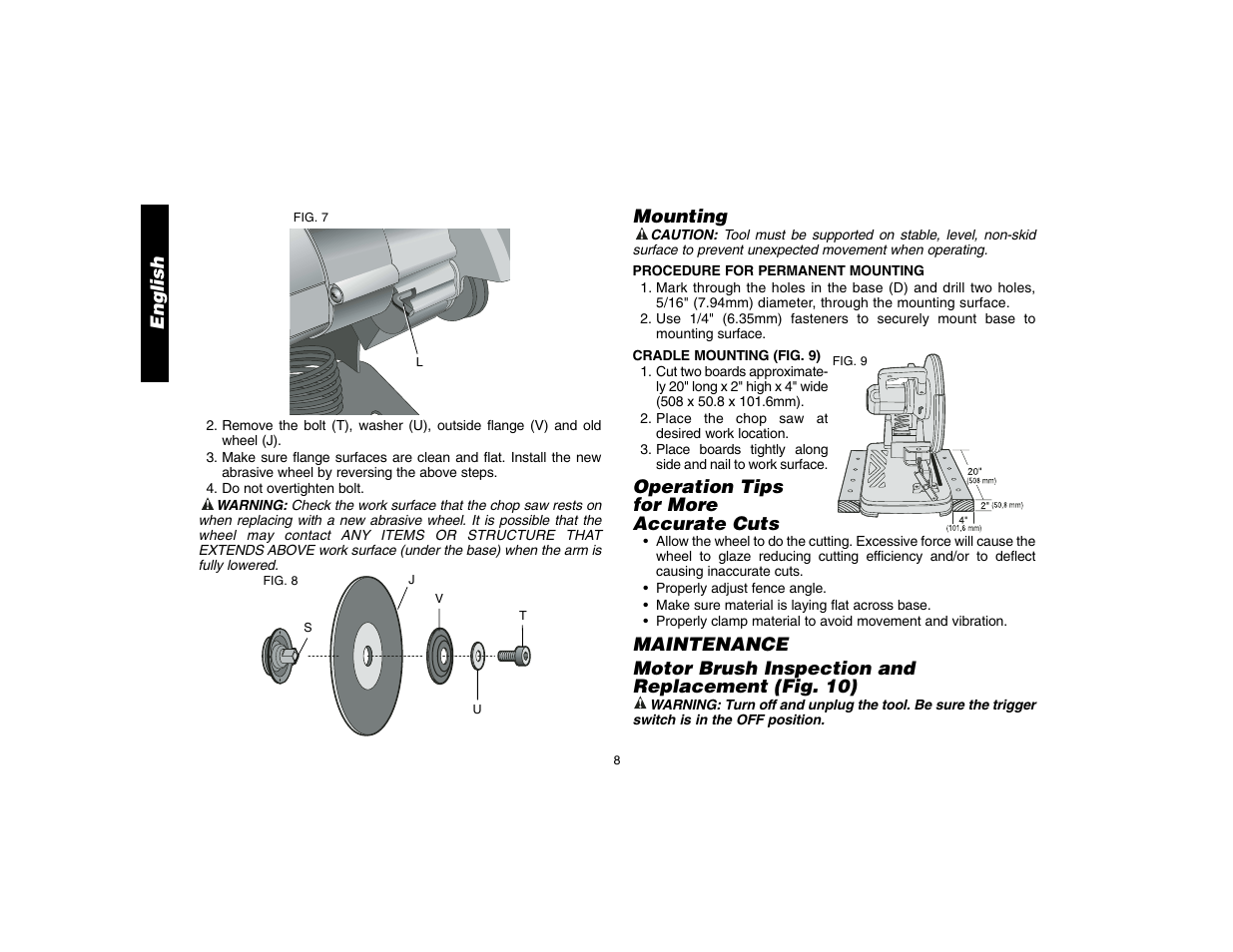 English, Mounting, Operation tips for more accurate cuts | DeWalt D28700 User Manual | Page 10 / 44