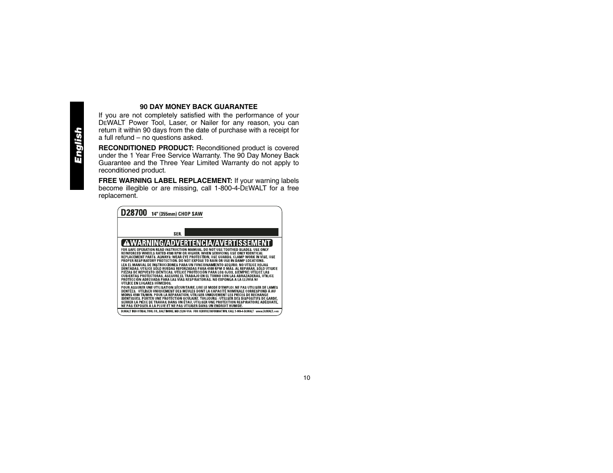 English | DeWalt D28700 User Manual | Page 12 / 44