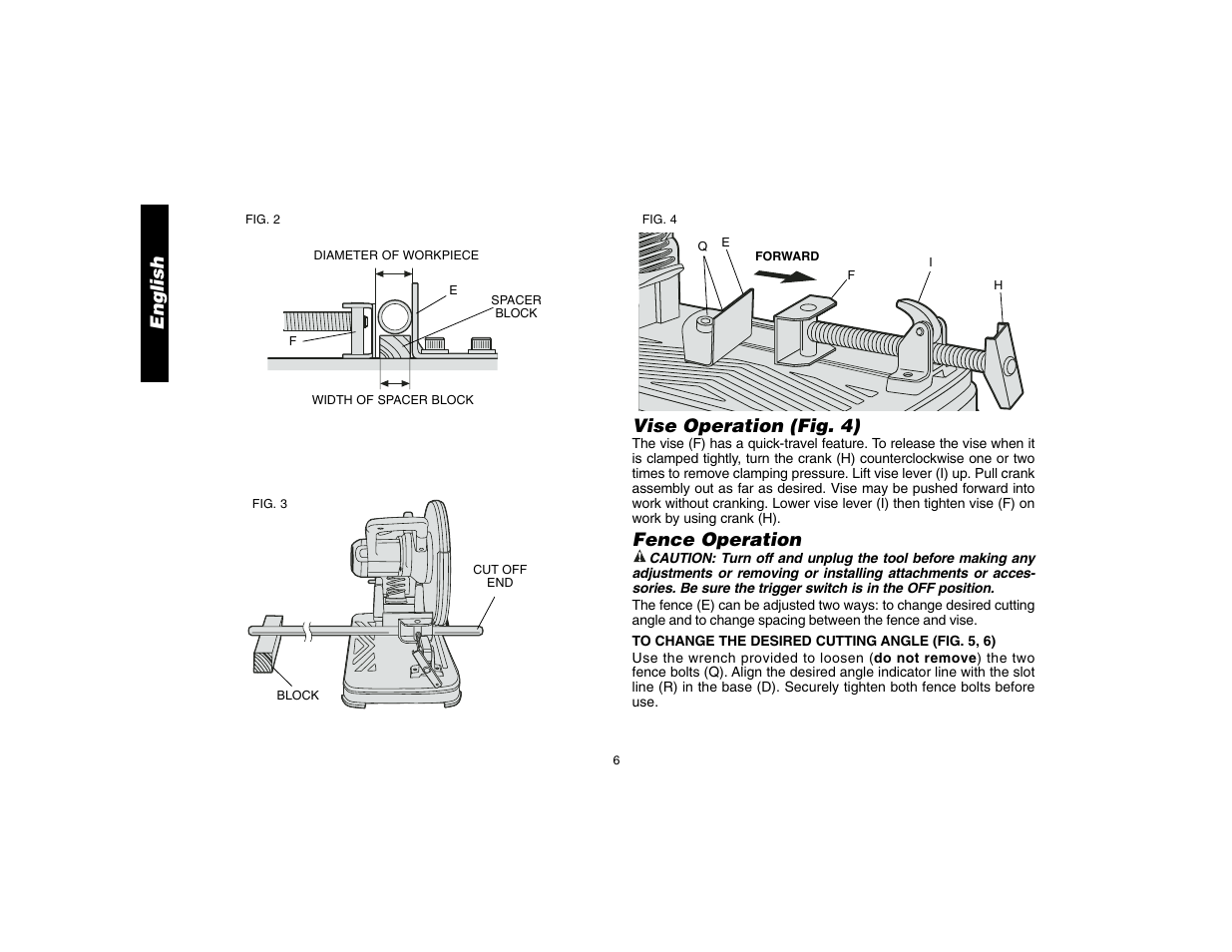 English, Vise operation (fig. 4), Fence operation | DeWalt D28700 User Manual | Page 8 / 44