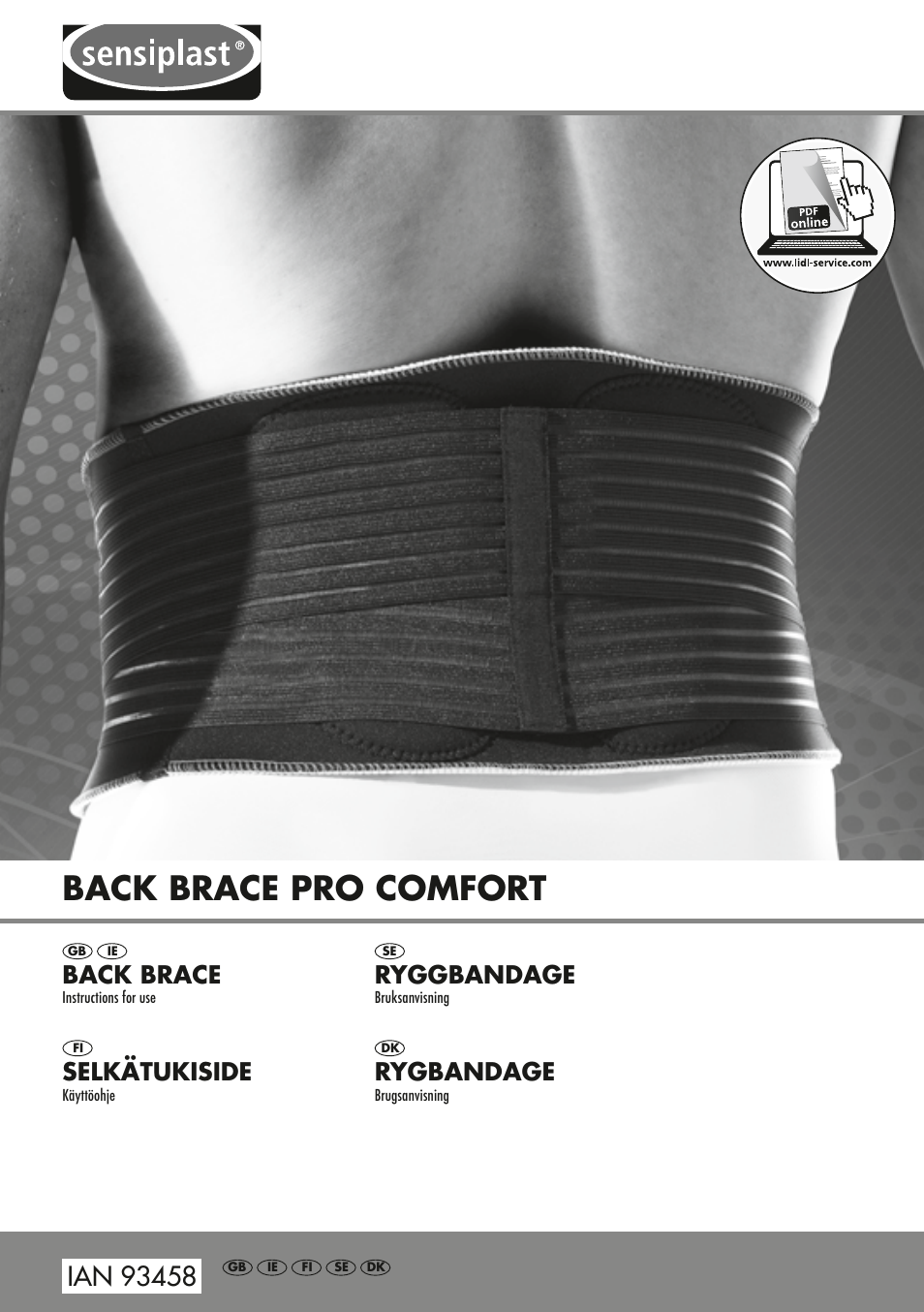 Sensiplast Pro Comfort Back Brace User Manual | 4 pages