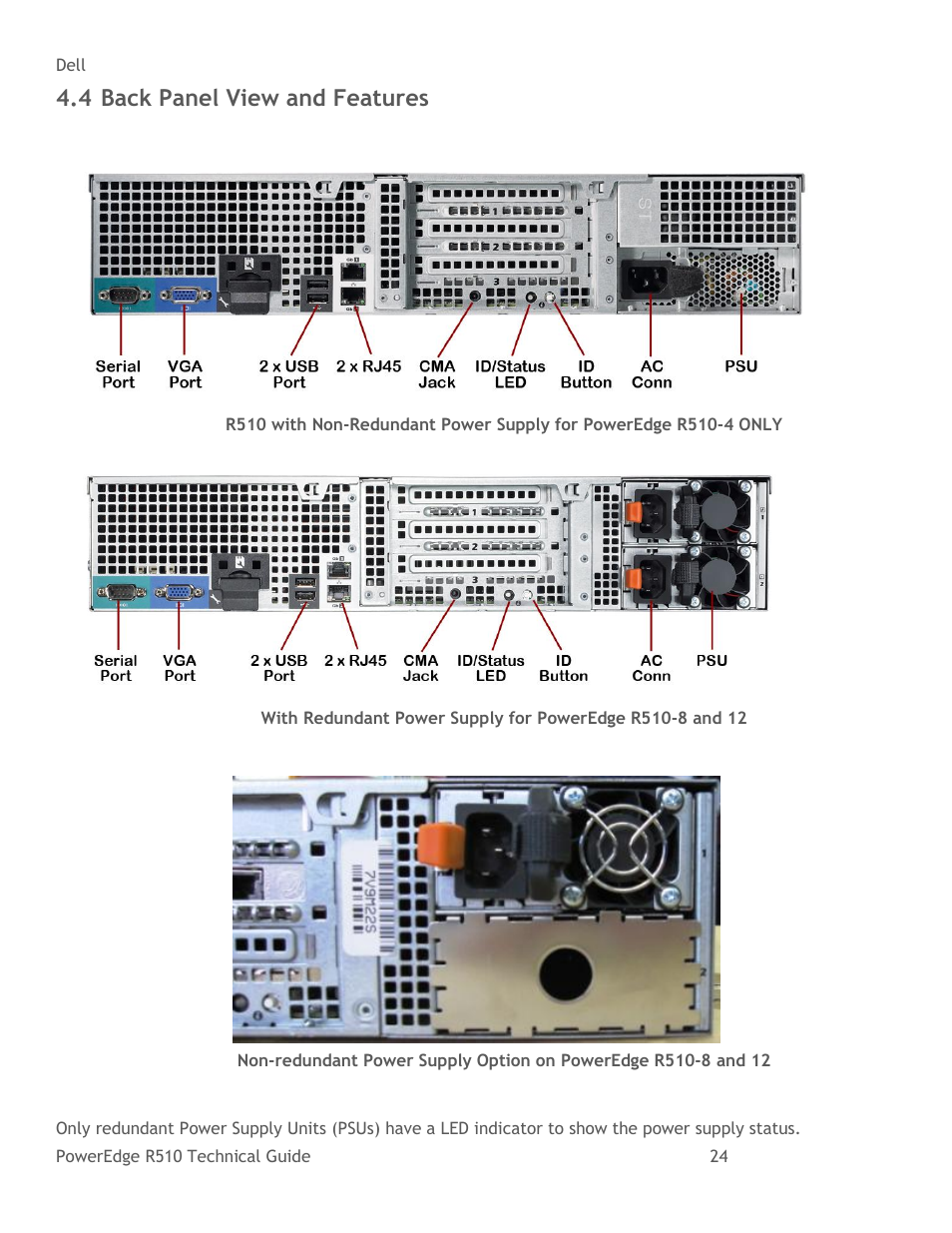 Figure 9, Figure 10, Figure 11 | 4 back panel view and features | Dell R510 User Manual | Page 24 / 82