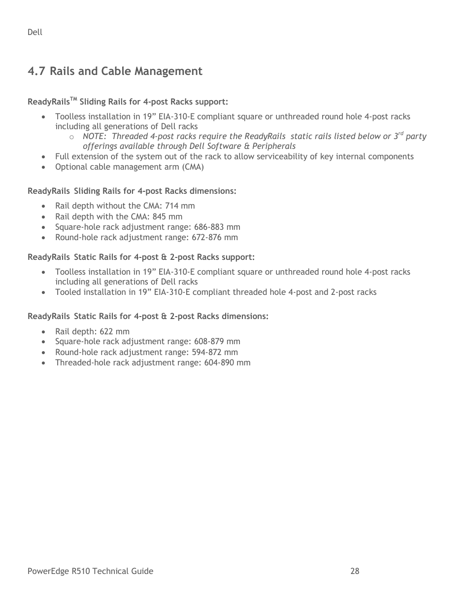 Rails and cable management, 7 rails and cable management | Dell R510 User Manual | Page 28 / 82