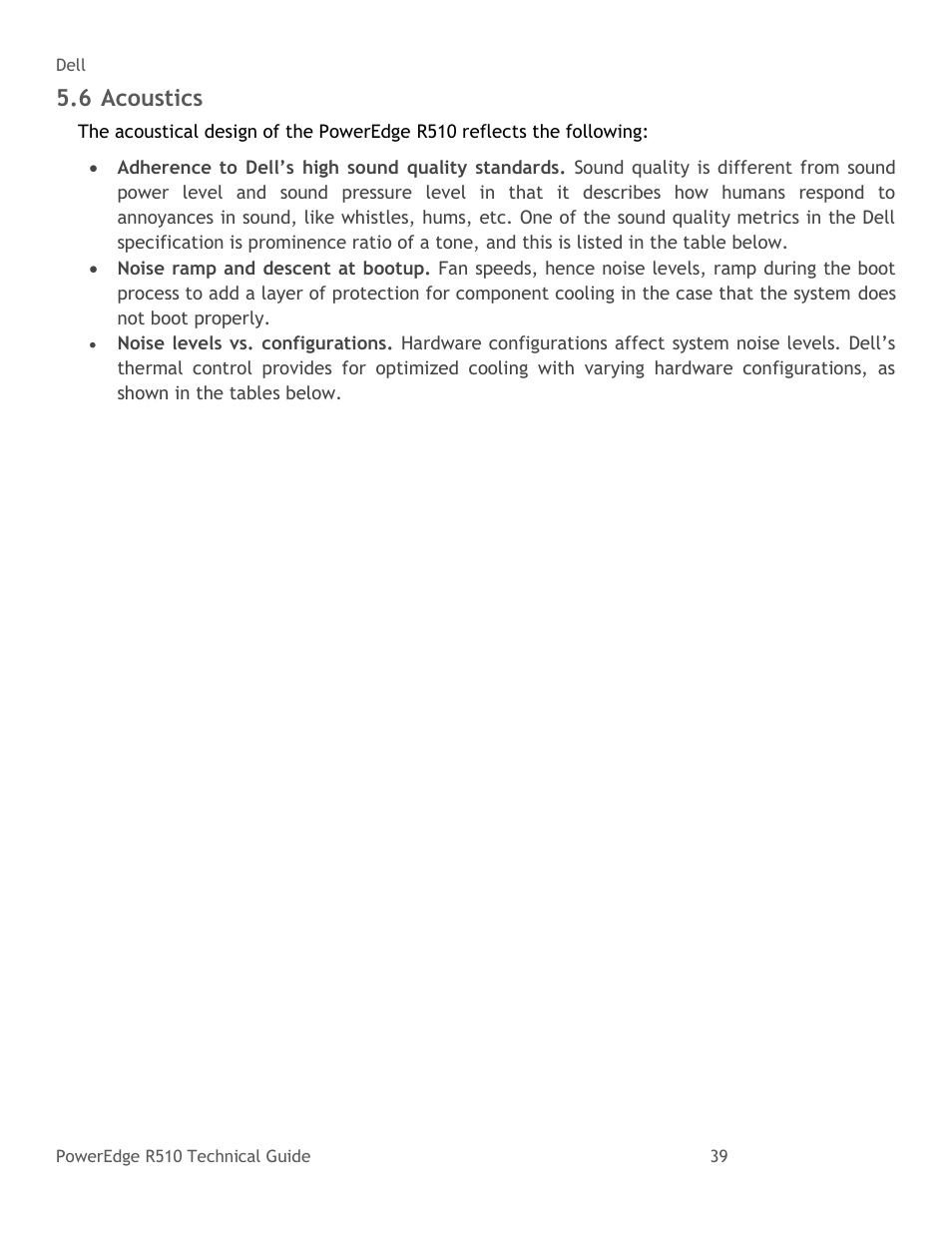 Acoustics, 6 acoustics | Dell R510 User Manual | Page 39 / 82