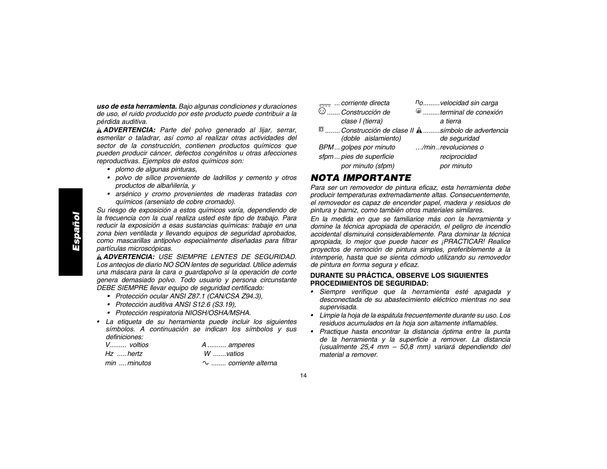 Español, Nota importante | DeWalt D26411 User Manual | Page 16 / 32
