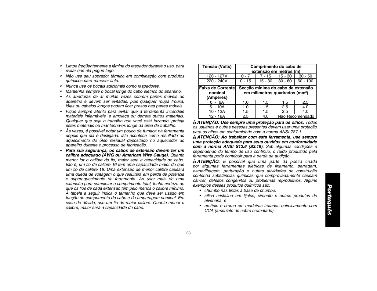 Por tuguês | DeWalt D26411 User Manual | Page 25 / 32