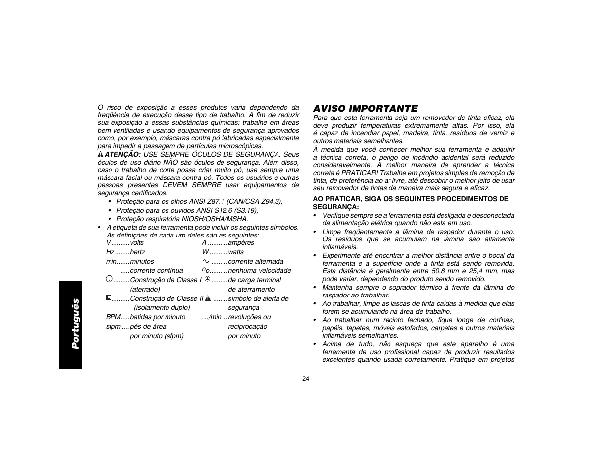 Por tuguês, Aviso importante | DeWalt D26411 User Manual | Page 26 / 32