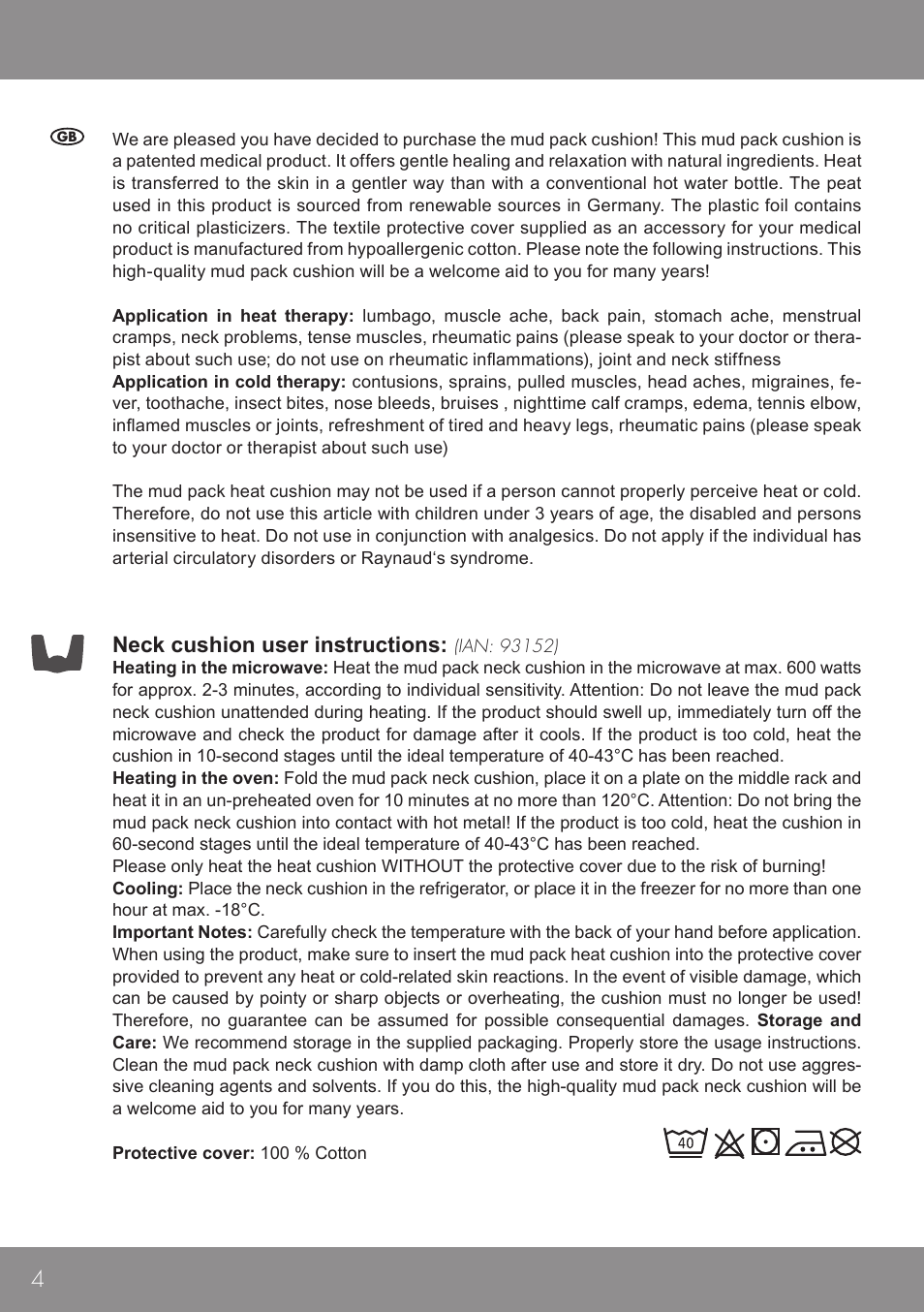 Neck cushion user instructions | Sensiplast Moor Mud Neck Pillow User Manual | Page 4 / 16