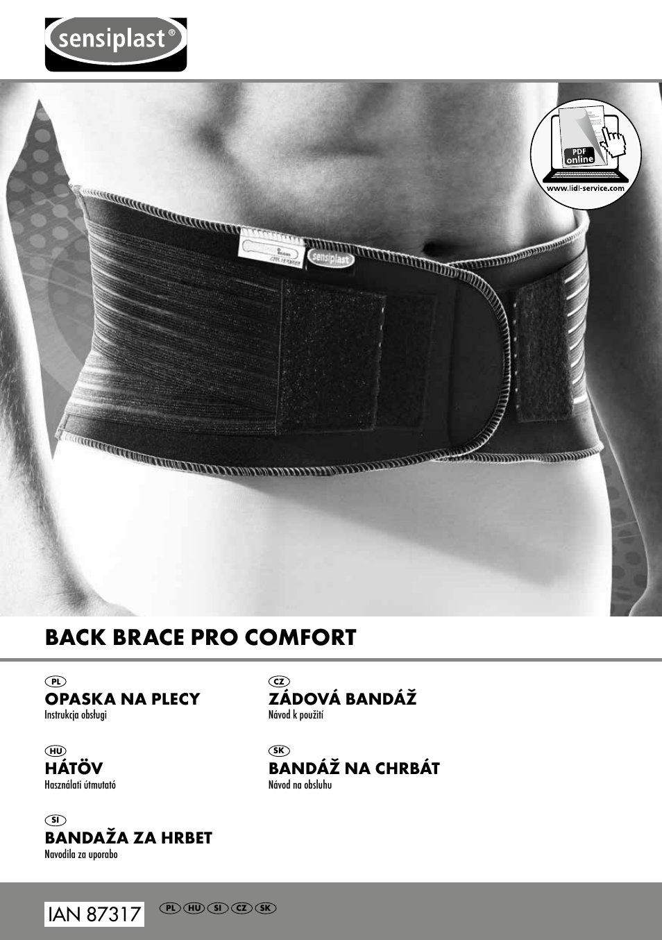 Back brace pro comfort, Opaska na plecy, Hátöv | Bandaža za hrbet, Zádová bandáž, Bandáž na chrbát | Sensiplast Pro Comfort Back Brace User Manual | Page 17 / 24