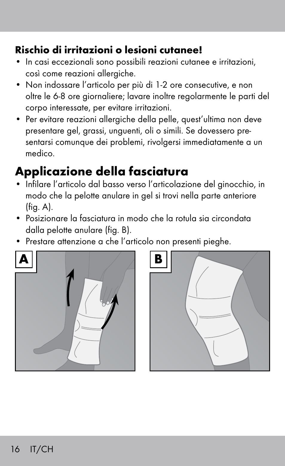 Applicazione della fasciatura | Sensiplast Knee Brace / Genu-Active User Manual | Page 16 / 24