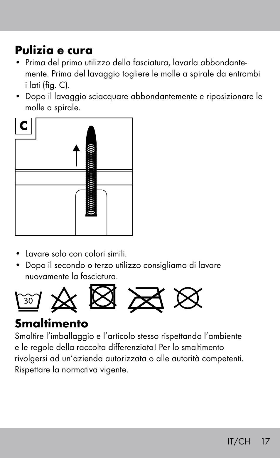 Pulizia e cura, Smaltimento | Sensiplast Knee Brace / Genu-Active User Manual | Page 17 / 24