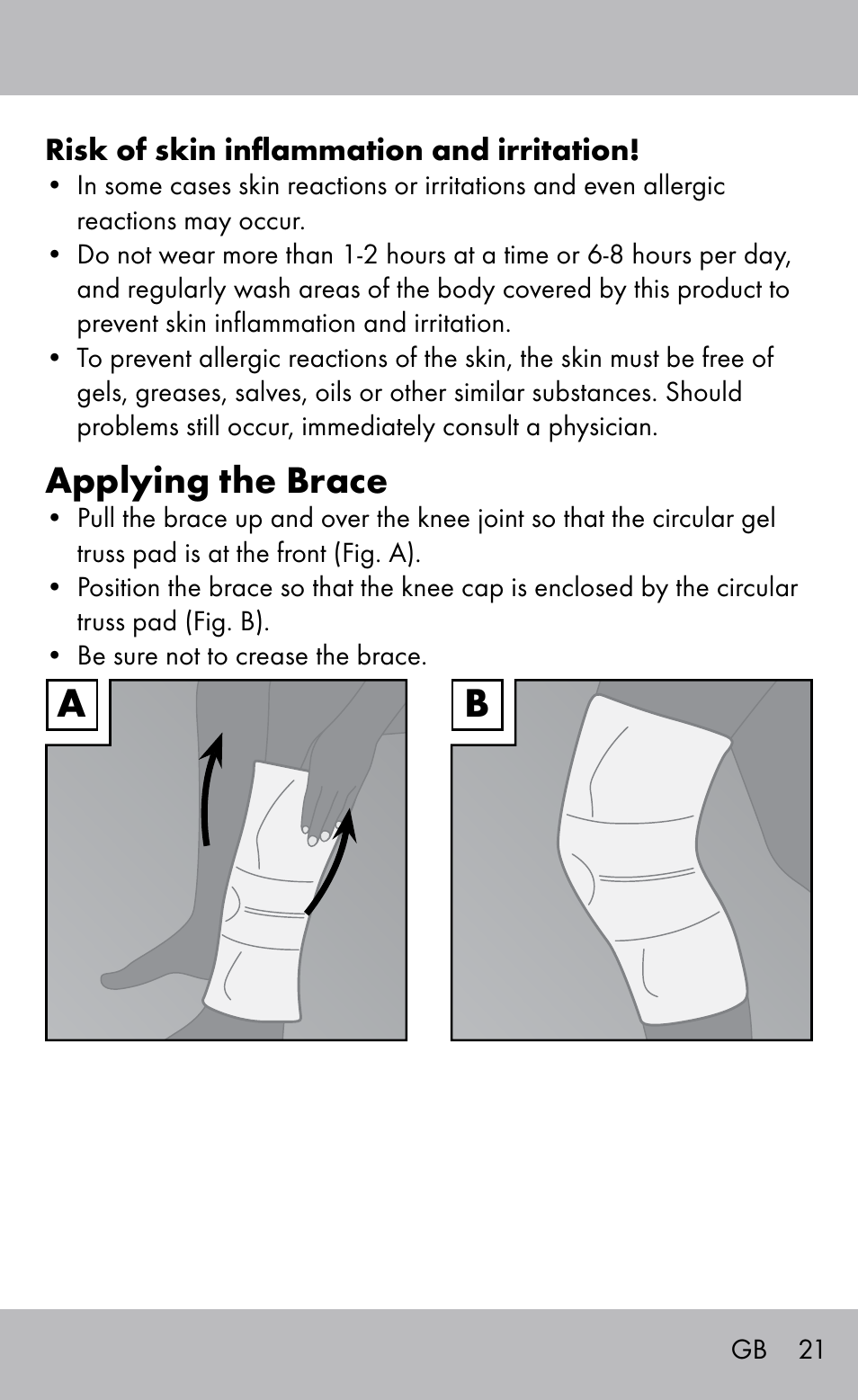 Applying the brace | Sensiplast Knee Brace / Genu-Active User Manual | Page 21 / 24
