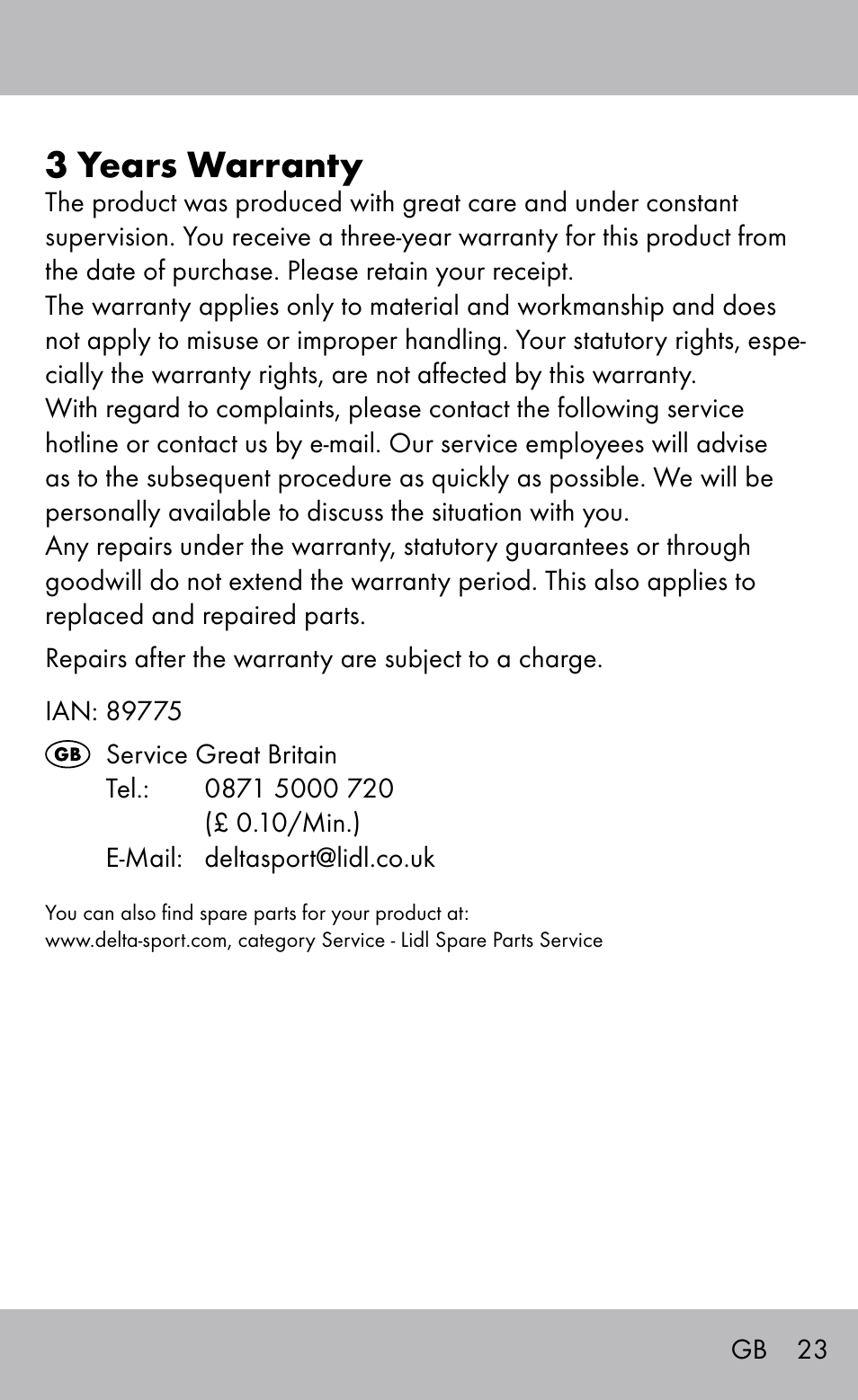 3 years warranty | Sensiplast Knee Brace / Genu-Active User Manual | Page 23 / 24