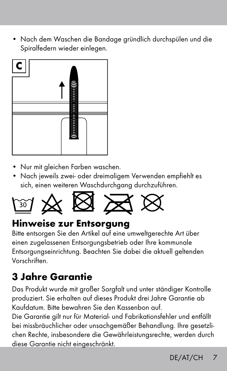 Hinweise zur entsorgung, 3 jahre garantie | Sensiplast Knee Brace / Genu-Active User Manual | Page 7 / 24