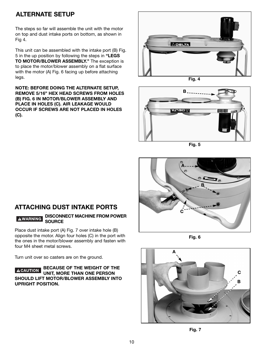 Attaching dust intake ports, Alternate setup | Delta 50-761 User Manual | Page 10 / 16