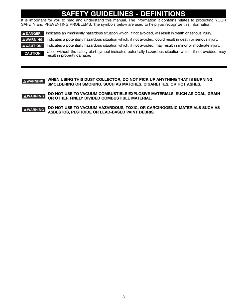 Safety guidelines - definitions | Delta 50-761 User Manual | Page 3 / 16