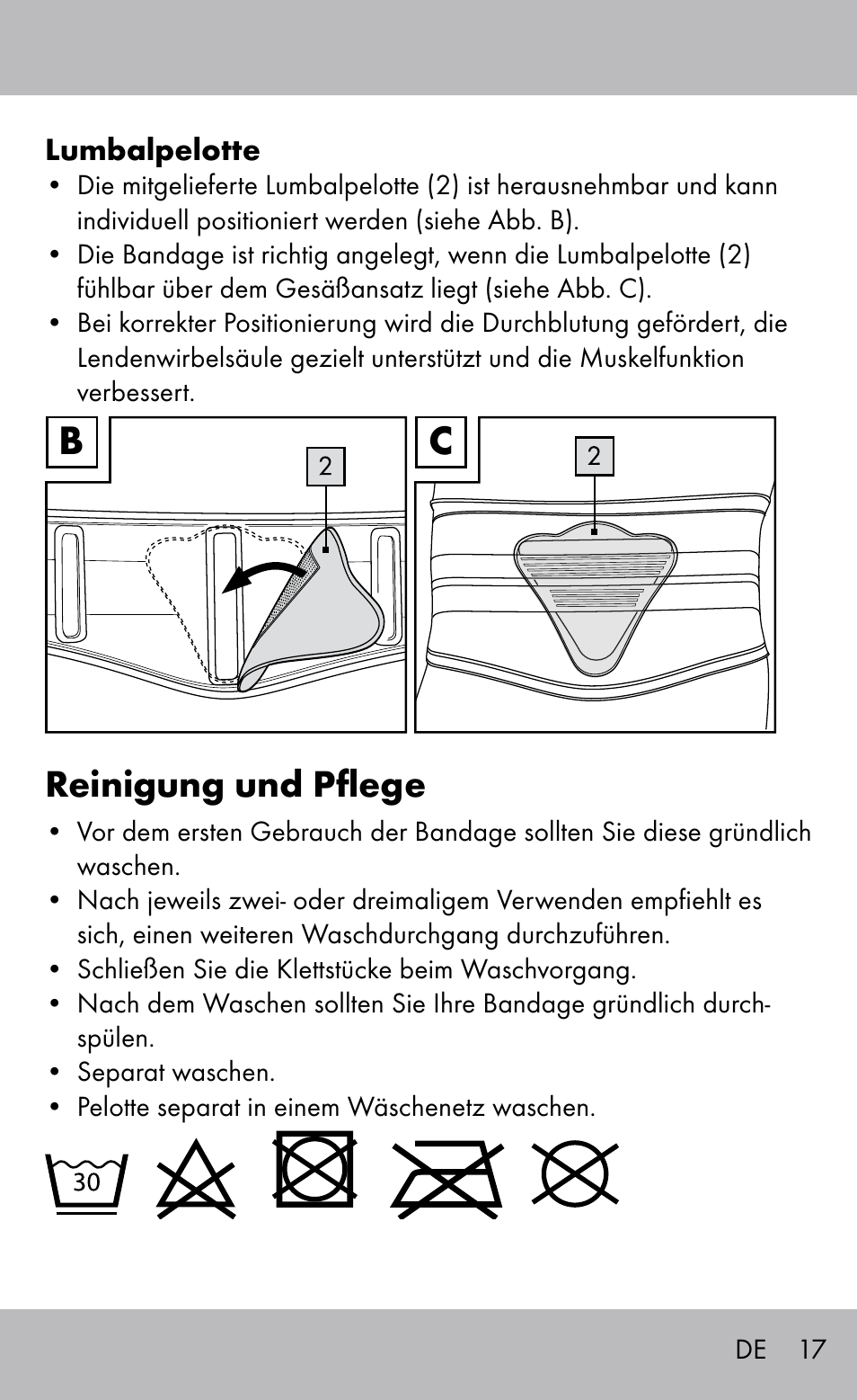 Reinigung und pflege | Sensiplast Back Brace / Lumbo-Active User Manual | Page 17 / 20