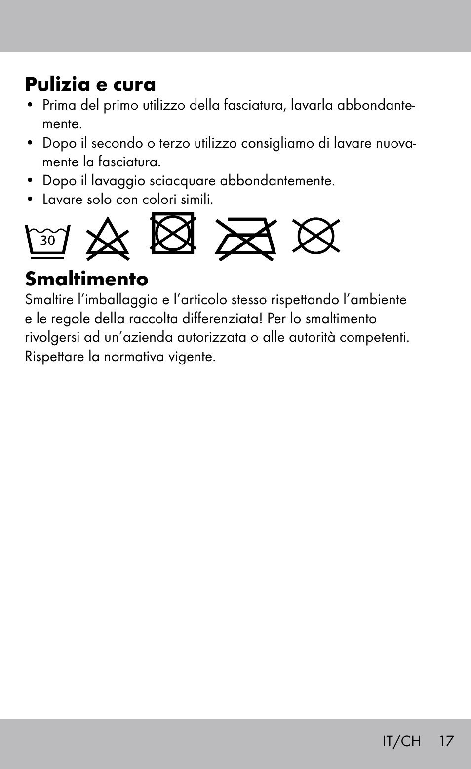 Pulizia e cura, Smaltimento | Sensiplast Ankle Brace / Malleo-Active User Manual | Page 17 / 24