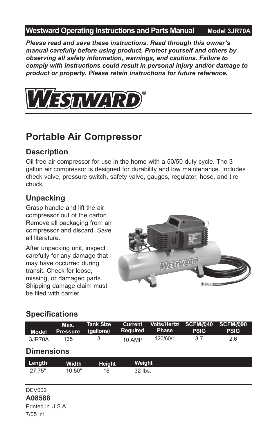 Westward 3JR70A User Manual | 72 pages