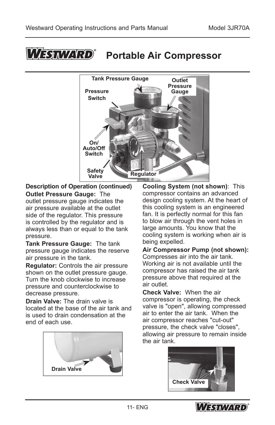 Portable air compressor | Westward 3JR70A User Manual | Page 11 / 72