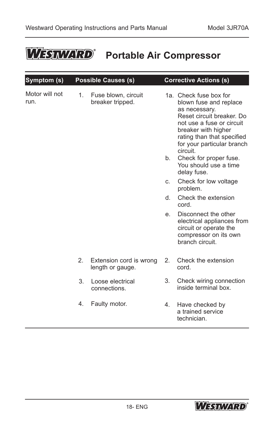 Portable air compressor | Westward 3JR70A User Manual | Page 18 / 72