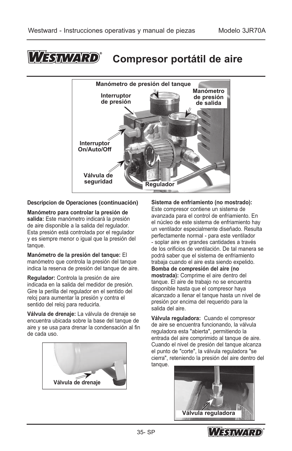 Compresor portátil de aire | Westward 3JR70A User Manual | Page 35 / 72