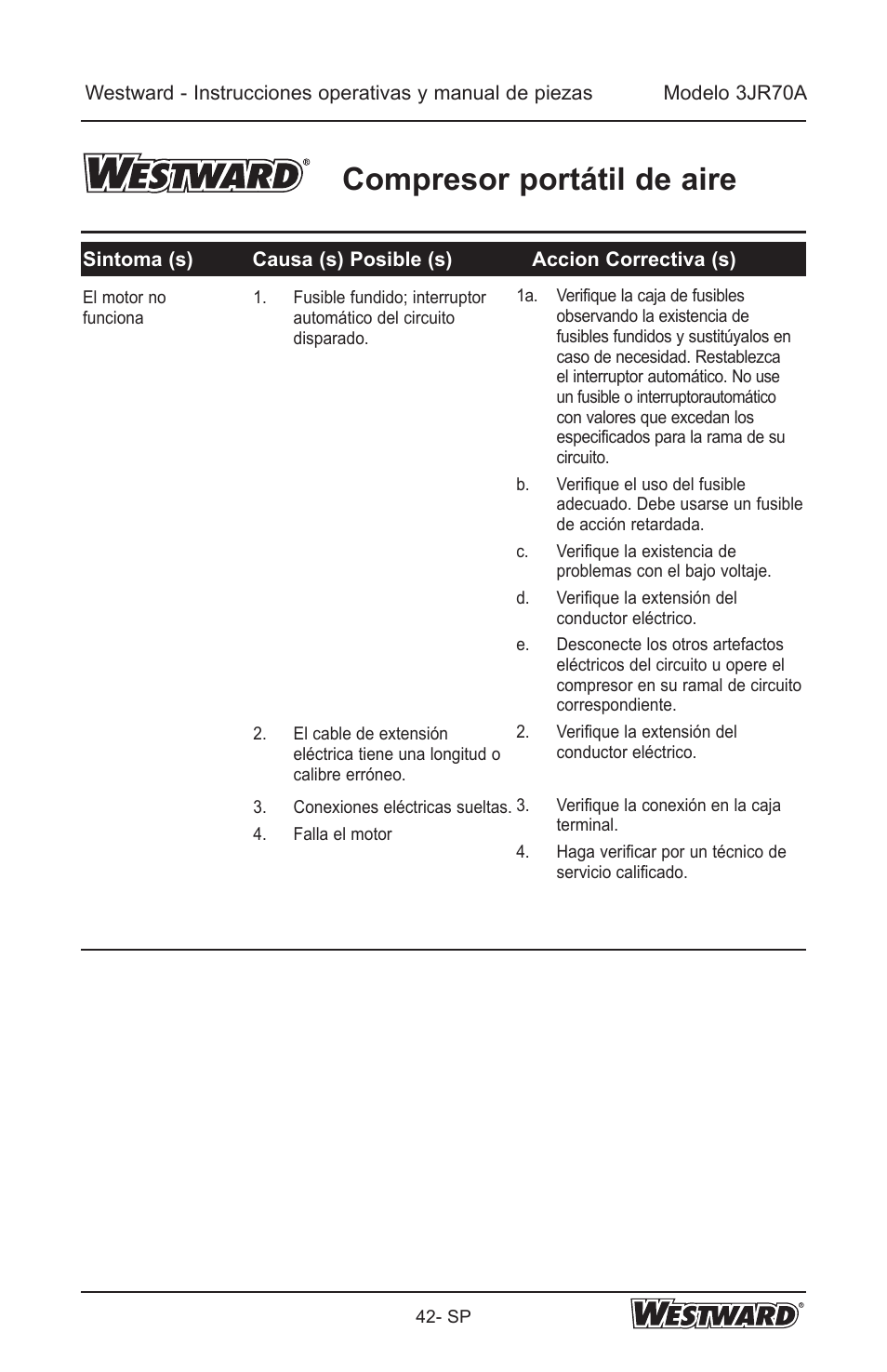 Compresor portátil de aire | Westward 3JR70A User Manual | Page 42 / 72