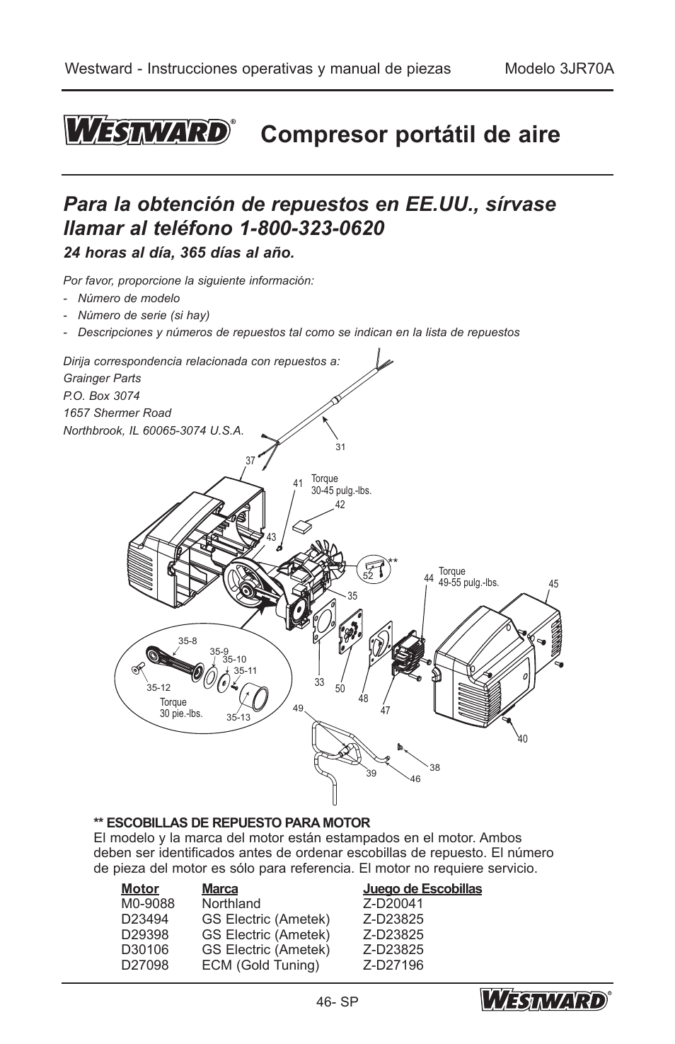 Compresor portátil de aire | Westward 3JR70A User Manual | Page 46 / 72