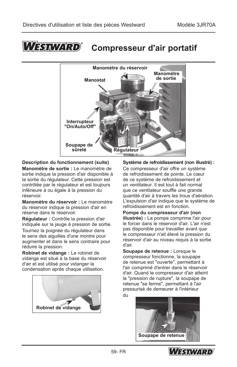 Compresseur d'air portatif | Westward 3JR70A User Manual | Page 59 / 72