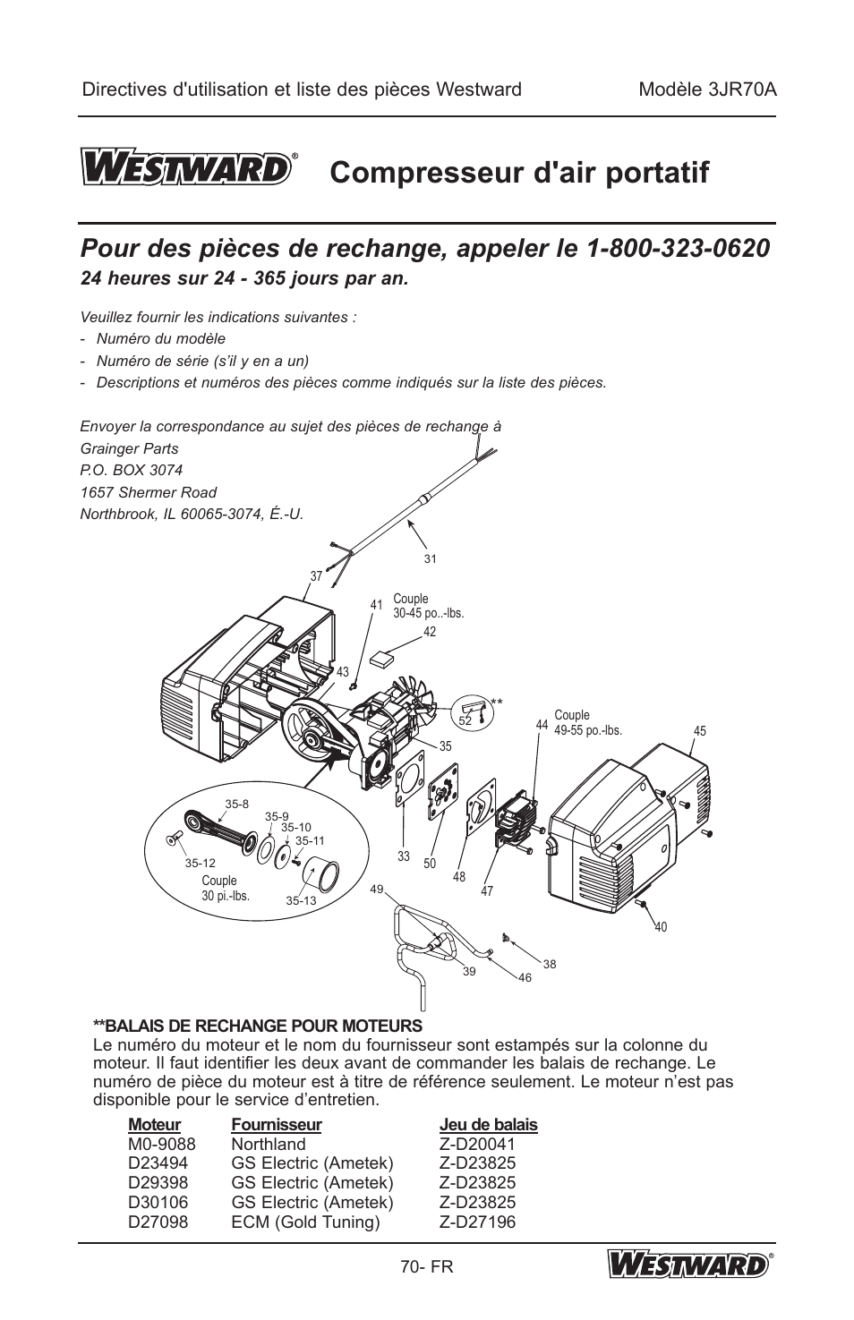 Compresseur d'air portatif | Westward 3JR70A User Manual | Page 70 / 72