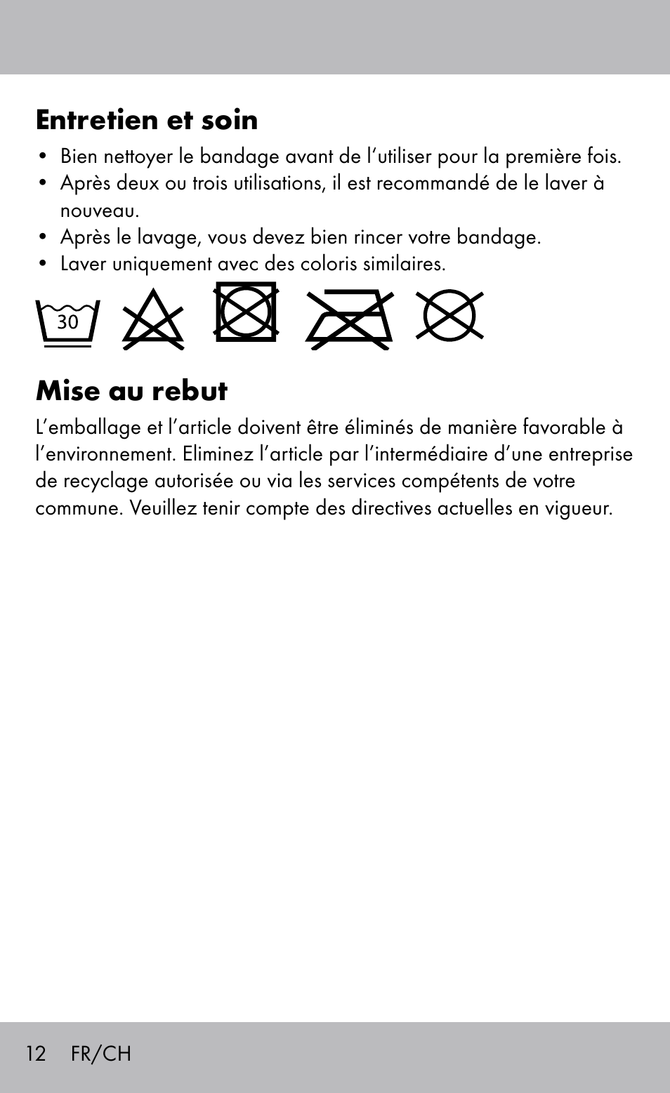 Entretien et soin, Mise au rebut | Sensiplast Ankle Brace User Manual | Page 12 / 24