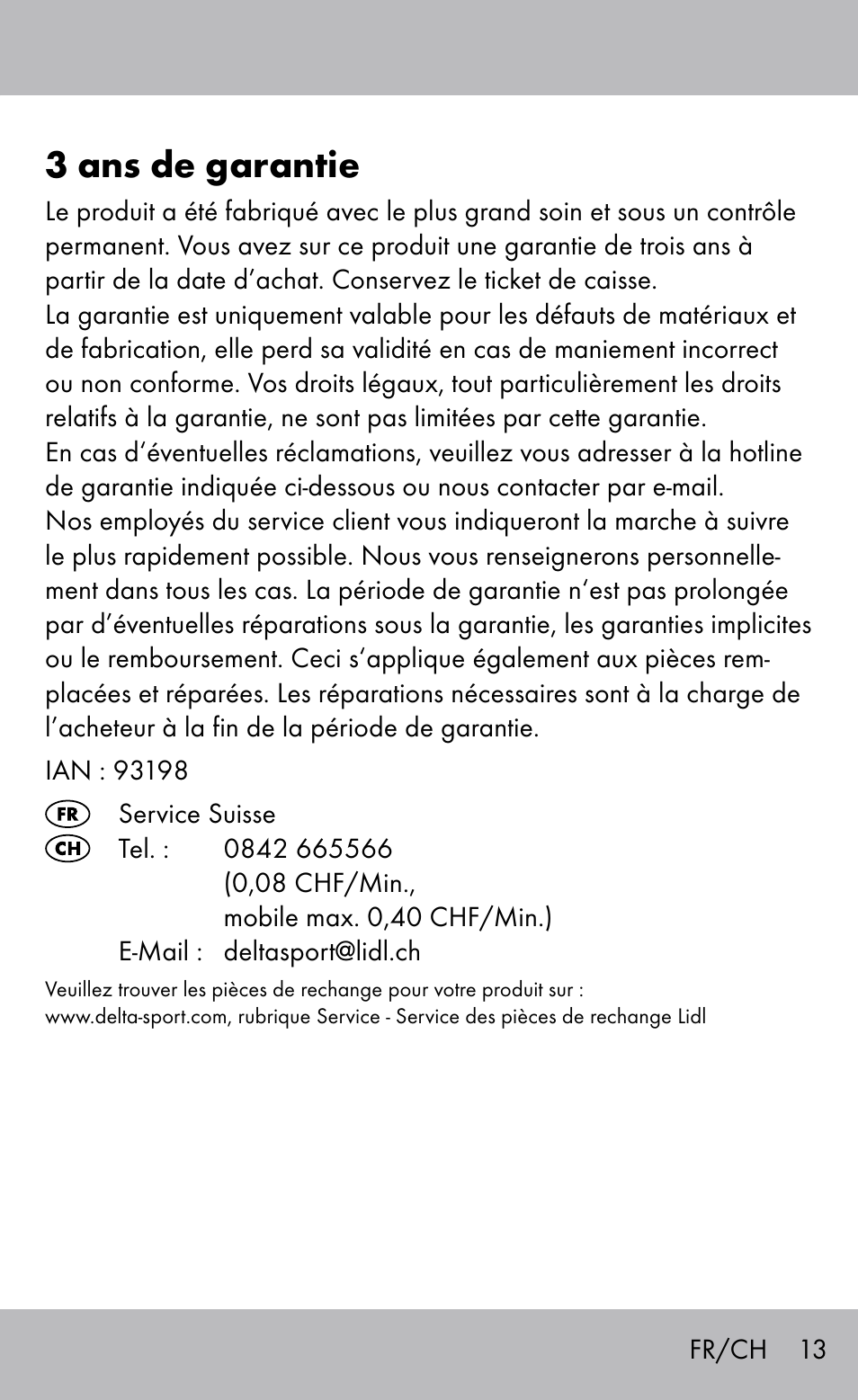 3 ans de garantie | Sensiplast Ankle Brace User Manual | Page 13 / 24