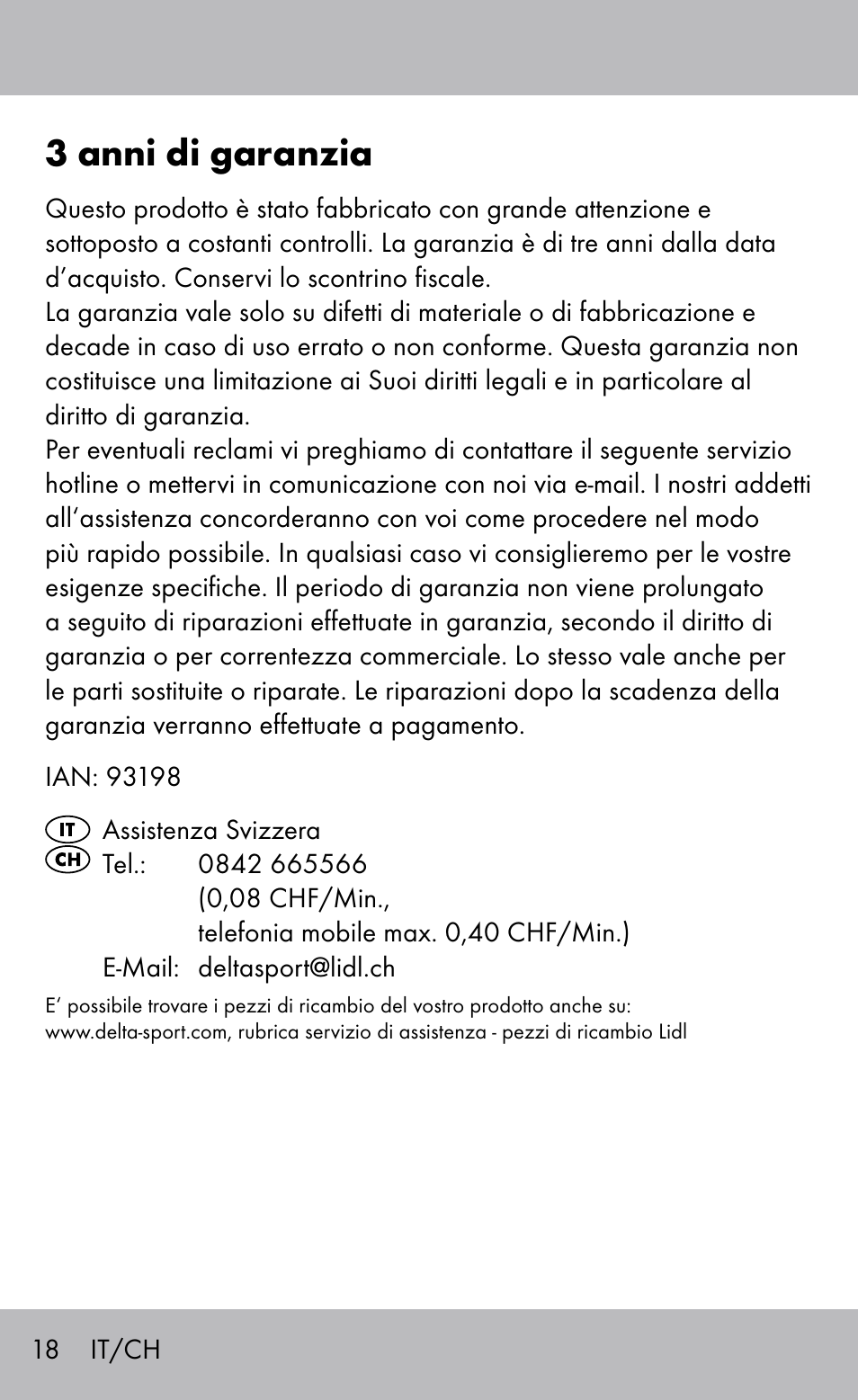 3 anni di garanzia | Sensiplast Ankle Brace User Manual | Page 18 / 24