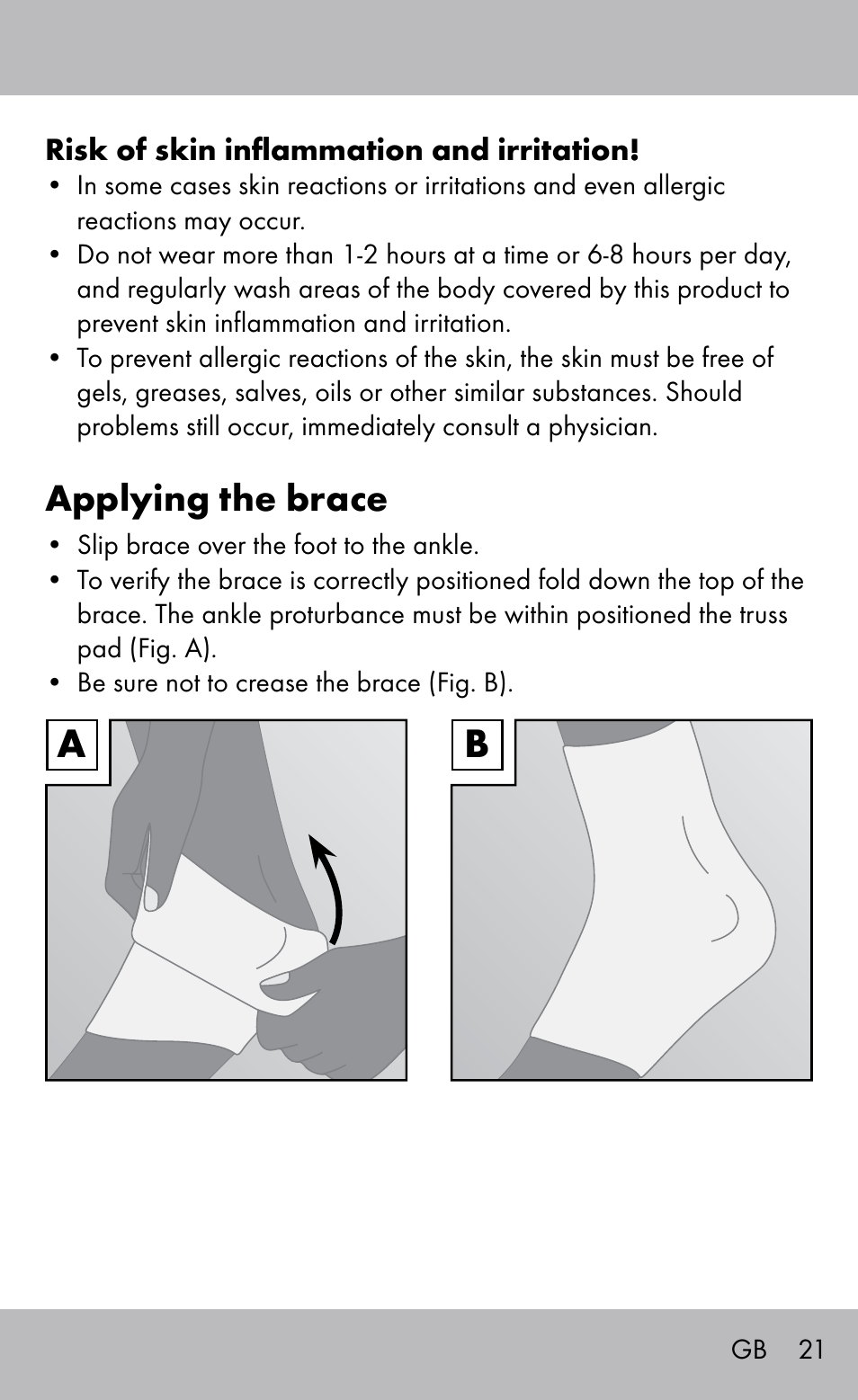 Applying the brace | Sensiplast Ankle Brace User Manual | Page 21 / 24