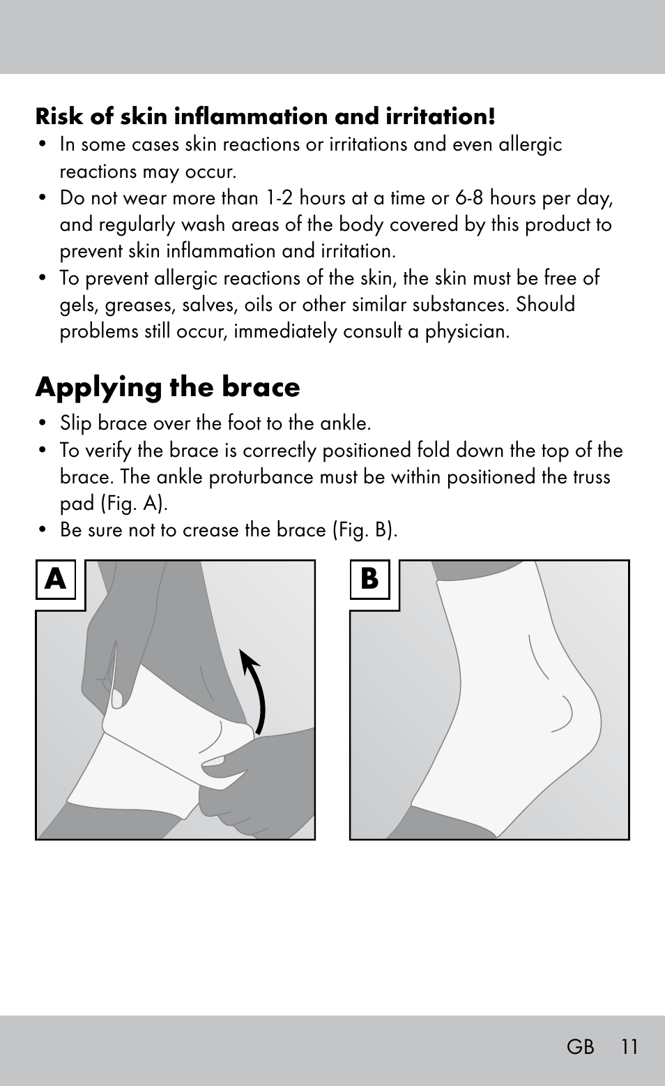 Applying the brace | Sensiplast Ankle Brace User Manual | Page 11 / 20