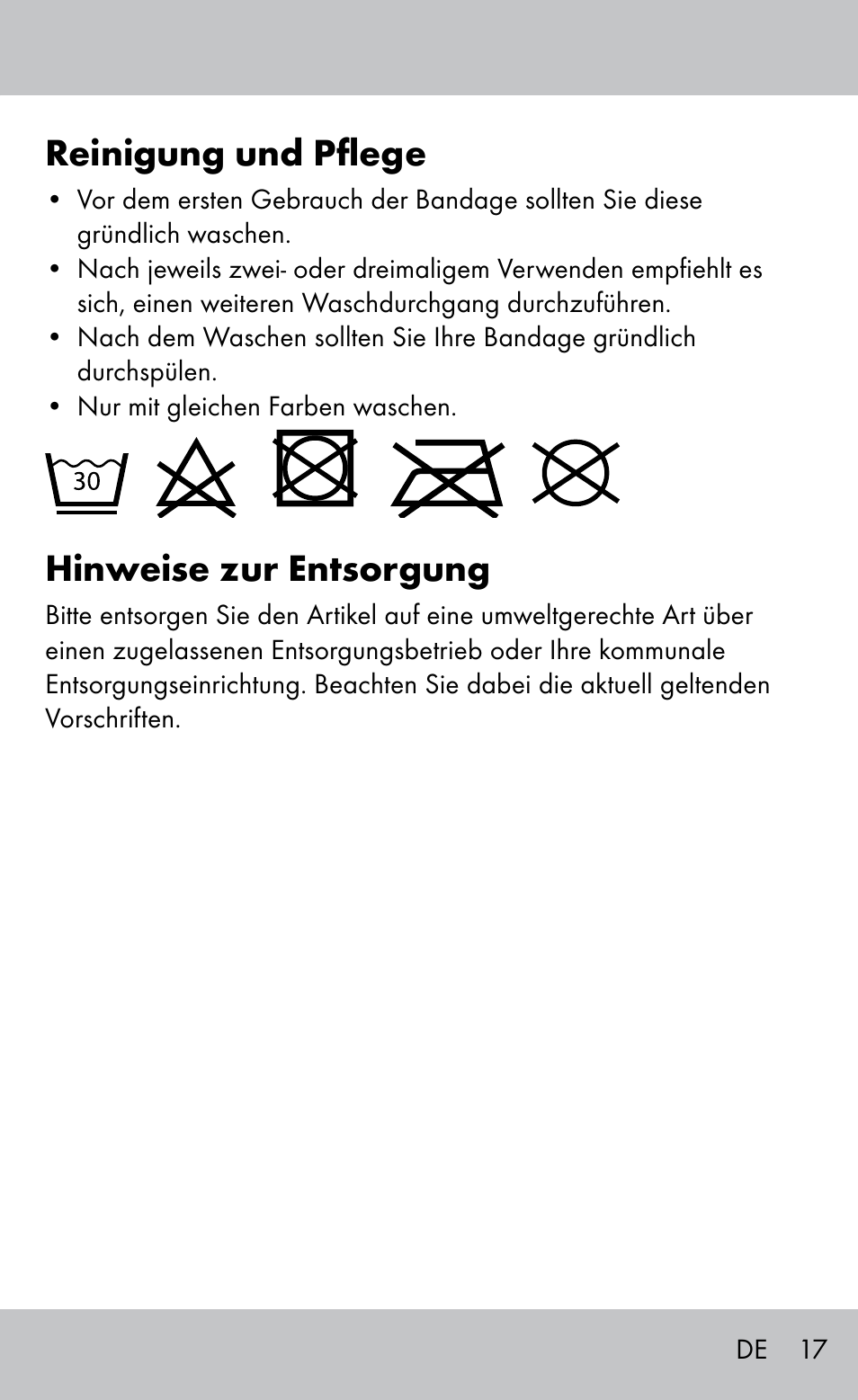 Reinigung und pflege, Hinweise zur entsorgung | Sensiplast Ankle Brace User Manual | Page 17 / 20