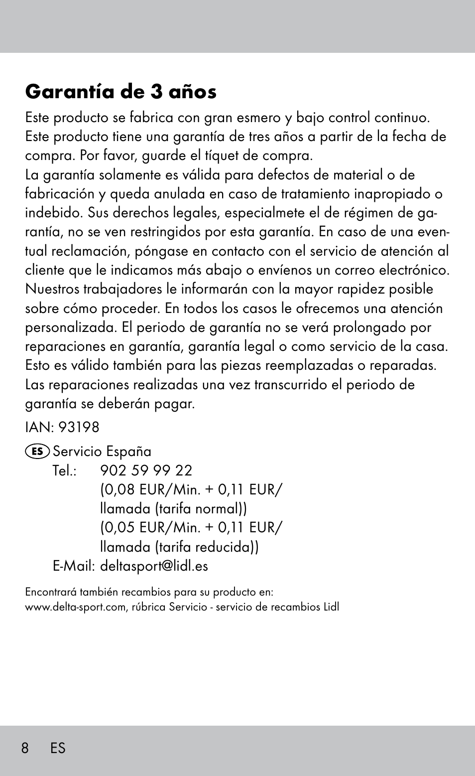 Garantía de 3 años | Sensiplast Ankle Brace User Manual | Page 8 / 20