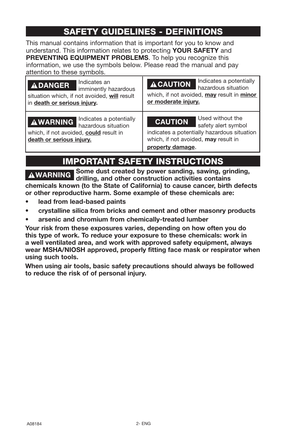 Safety guidelines - definitions, Important safety instructions | Delta 66-651-1 User Manual | Page 2 / 26