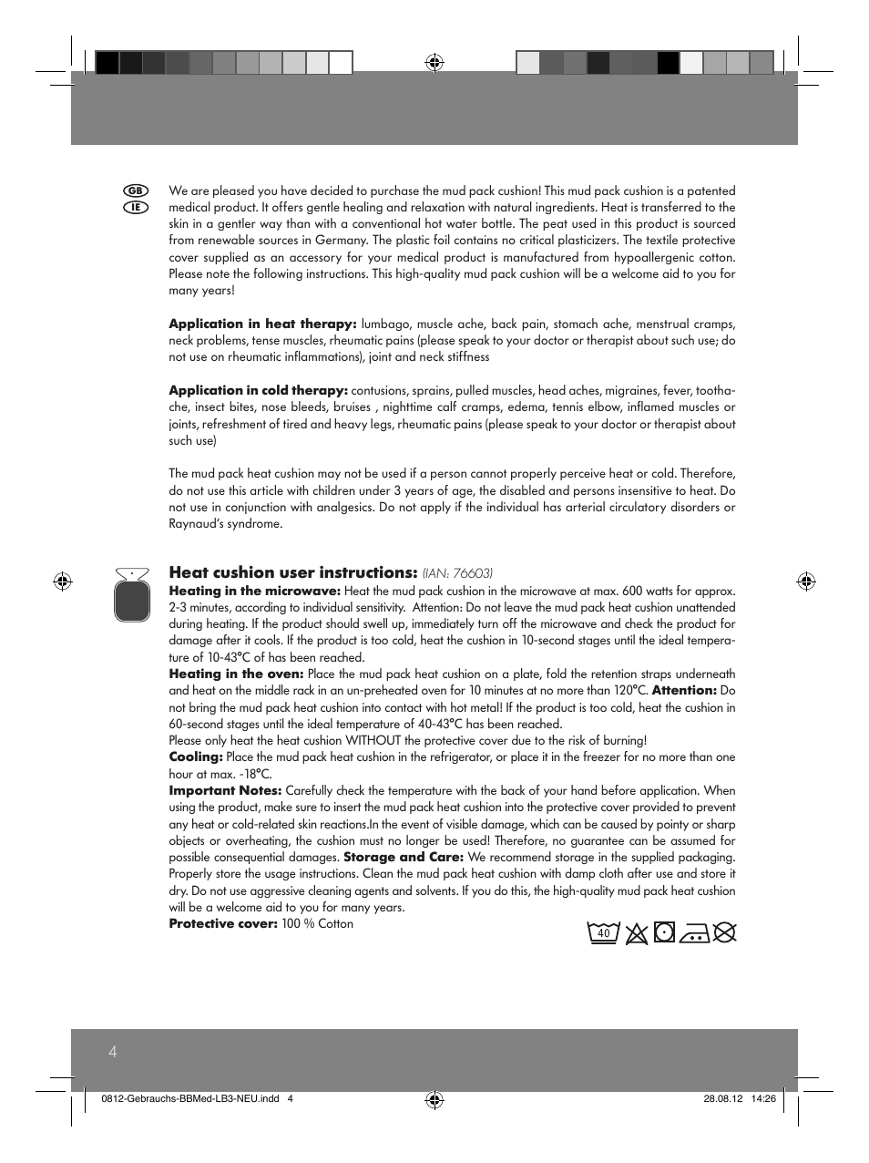 Heat cushion user instructions | Sensiplast Moor Mud Pillow User Manual | Page 4 / 16