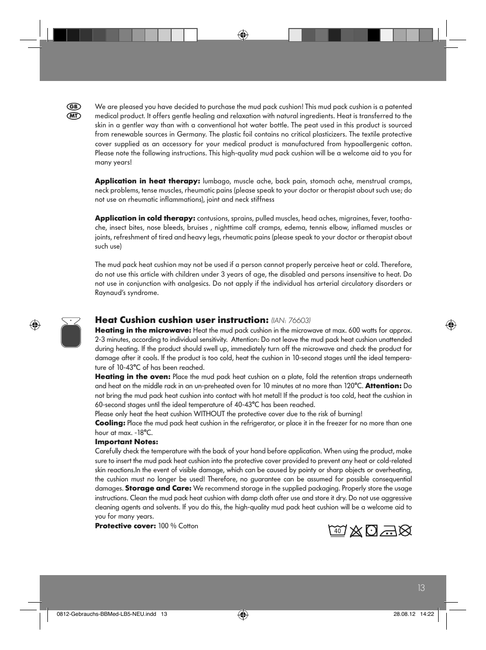 Heat cushion cushion user instruction | Sensiplast Moor Mud Pillow User Manual | Page 13 / 16