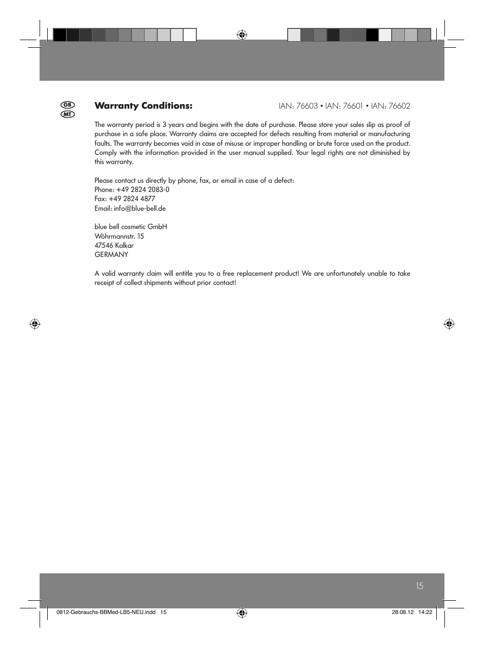 15 warranty conditions | Sensiplast Moor Mud Pillow User Manual | Page 15 / 16