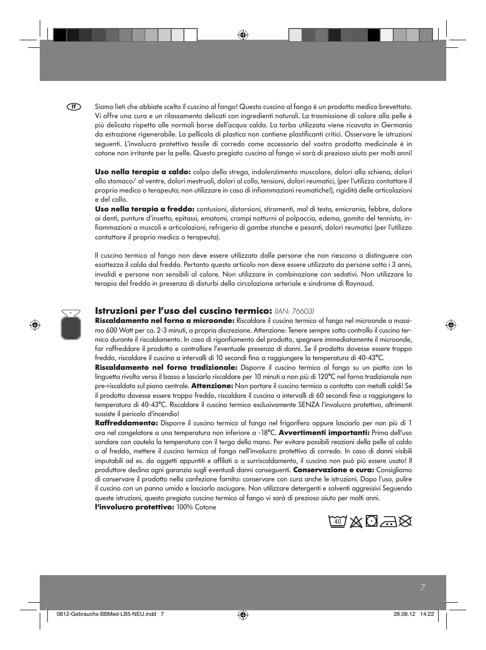 Istruzioni per l’uso del cuscino termico | Sensiplast Moor Mud Pillow User Manual | Page 7 / 16