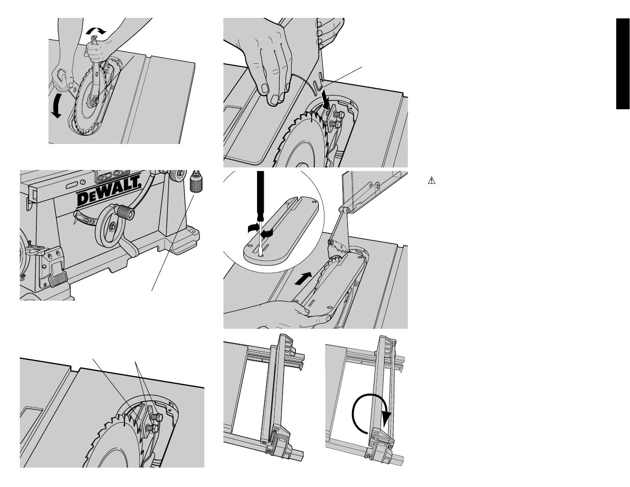 English, Connecting saw to power source, Rip fence operation | DeWalt DW744 User Manual | Page 9 / 37